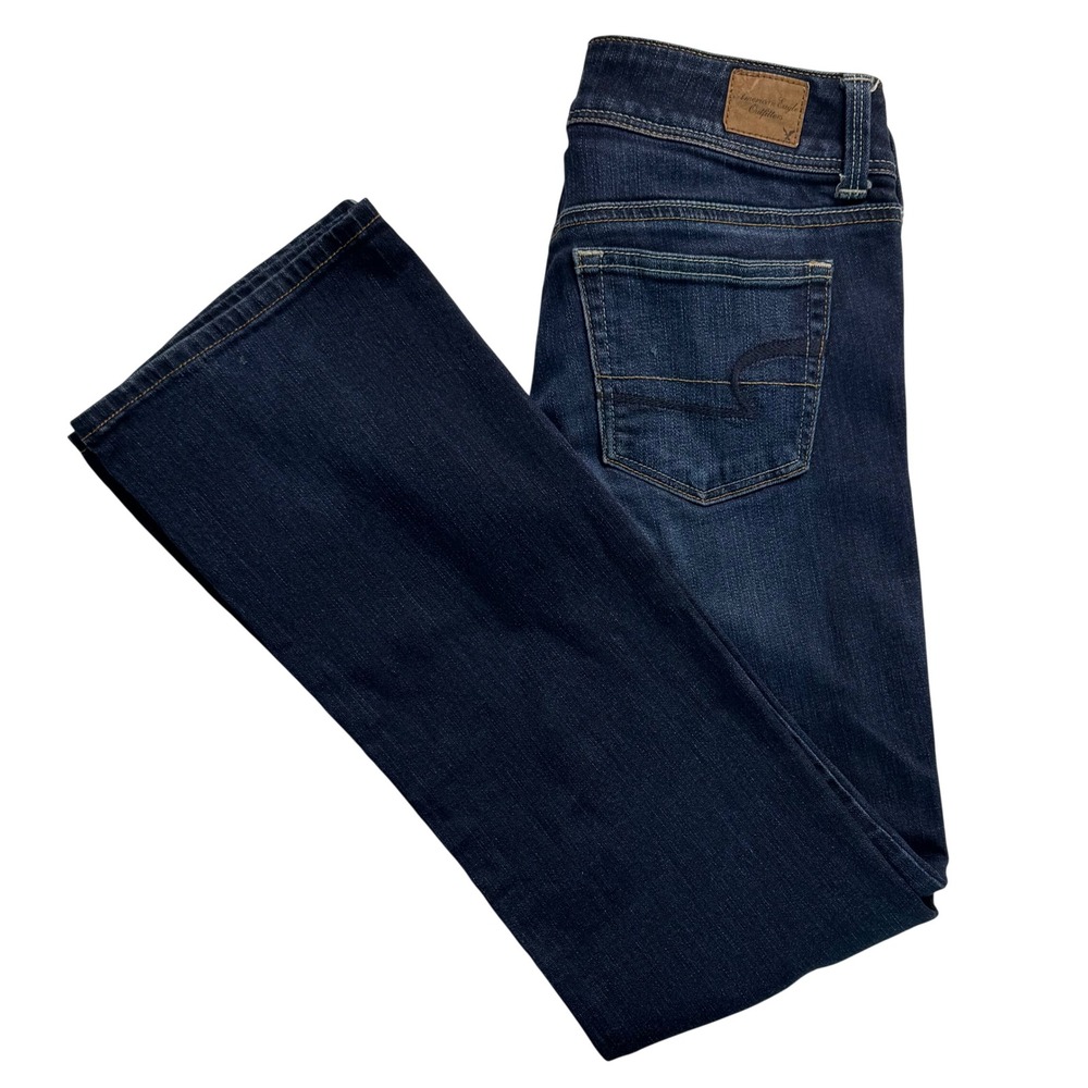 American Eagle Slim Boot Jeans Womens 4 Dark Wash Stretch Low Rise Bootcut Denim